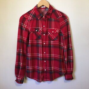 Retro Farm Girl 90s Red Plaid Soft Button Up Shirt